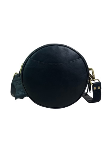 Madosh Stylish Round Crossbody Bag for Women – Small Circular Genuine Leather Purse with Adjustable Strap Black Side Shoulder Fashion Handbag